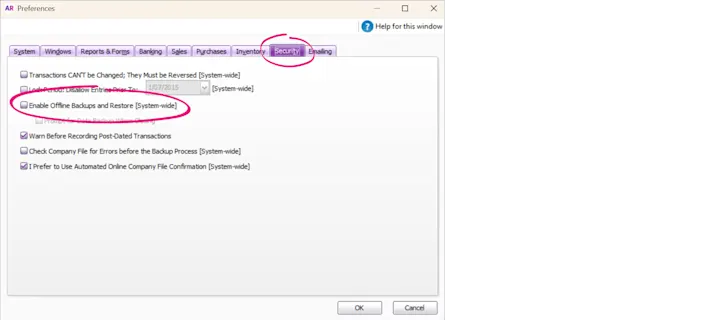 Copy Restore Example Restore a company file from an online backup