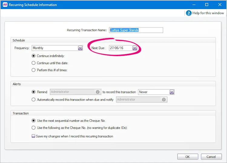 Transaction Code Expired. Time Countdown Deleting a recurring transaction