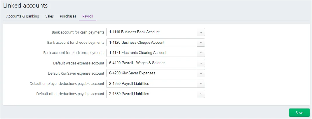Example NZ payroll linked accounts