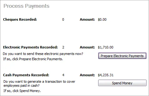 Example process payments step of the pay run