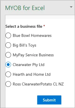 Getting started with MYOB for Excel