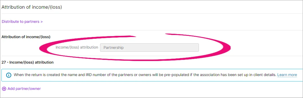 Partnership highlighted in the Attribution of income/(loss) section