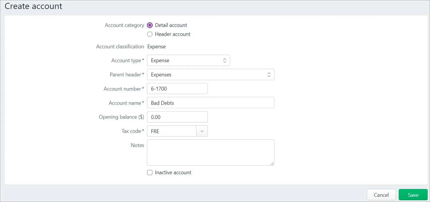 Example bad debts expense account