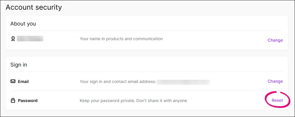 In the Sign in > Pasword section, click Reset