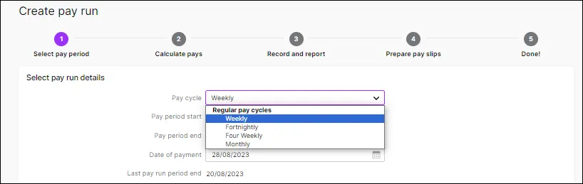 Choose the Pay cycle