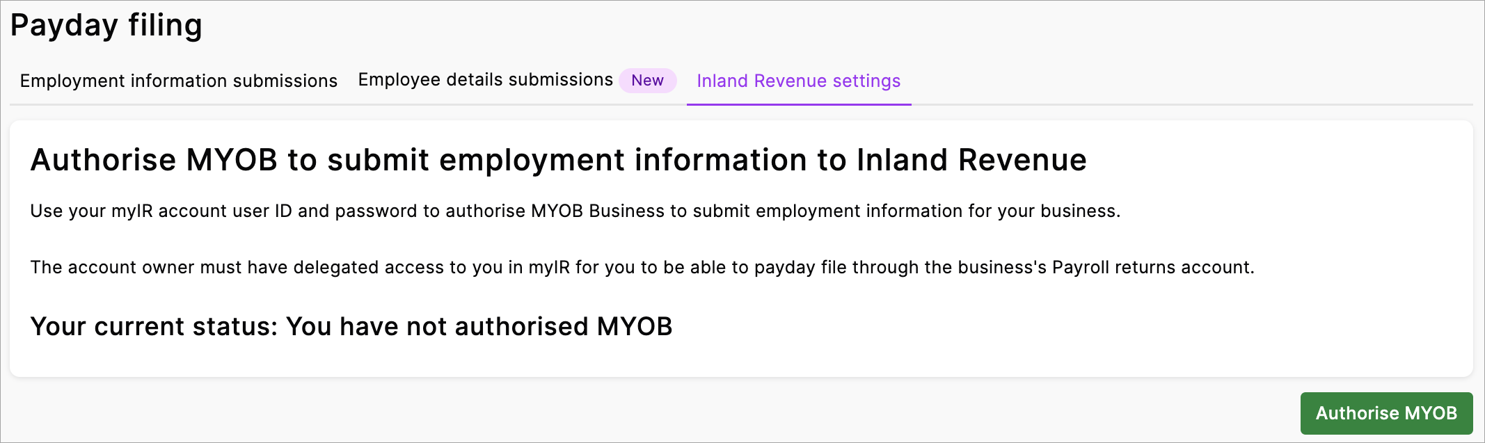 Authorise MYOB for payday filing as a delegated user
