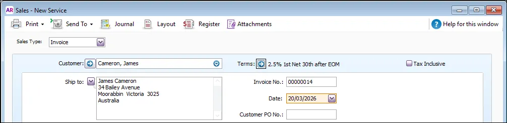 Example top section of an invoice