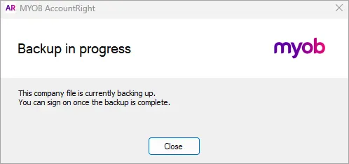 Example backup in progress message