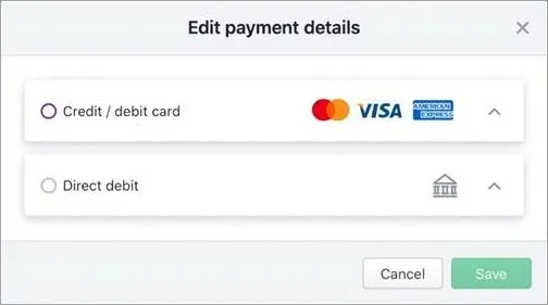 Change payment method options