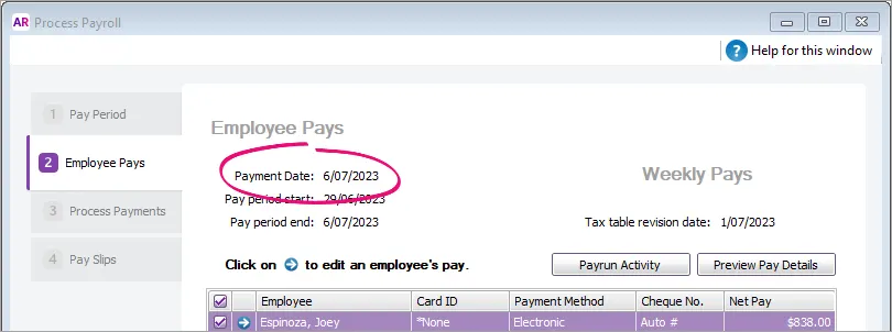 Example pay with payment date highlighted