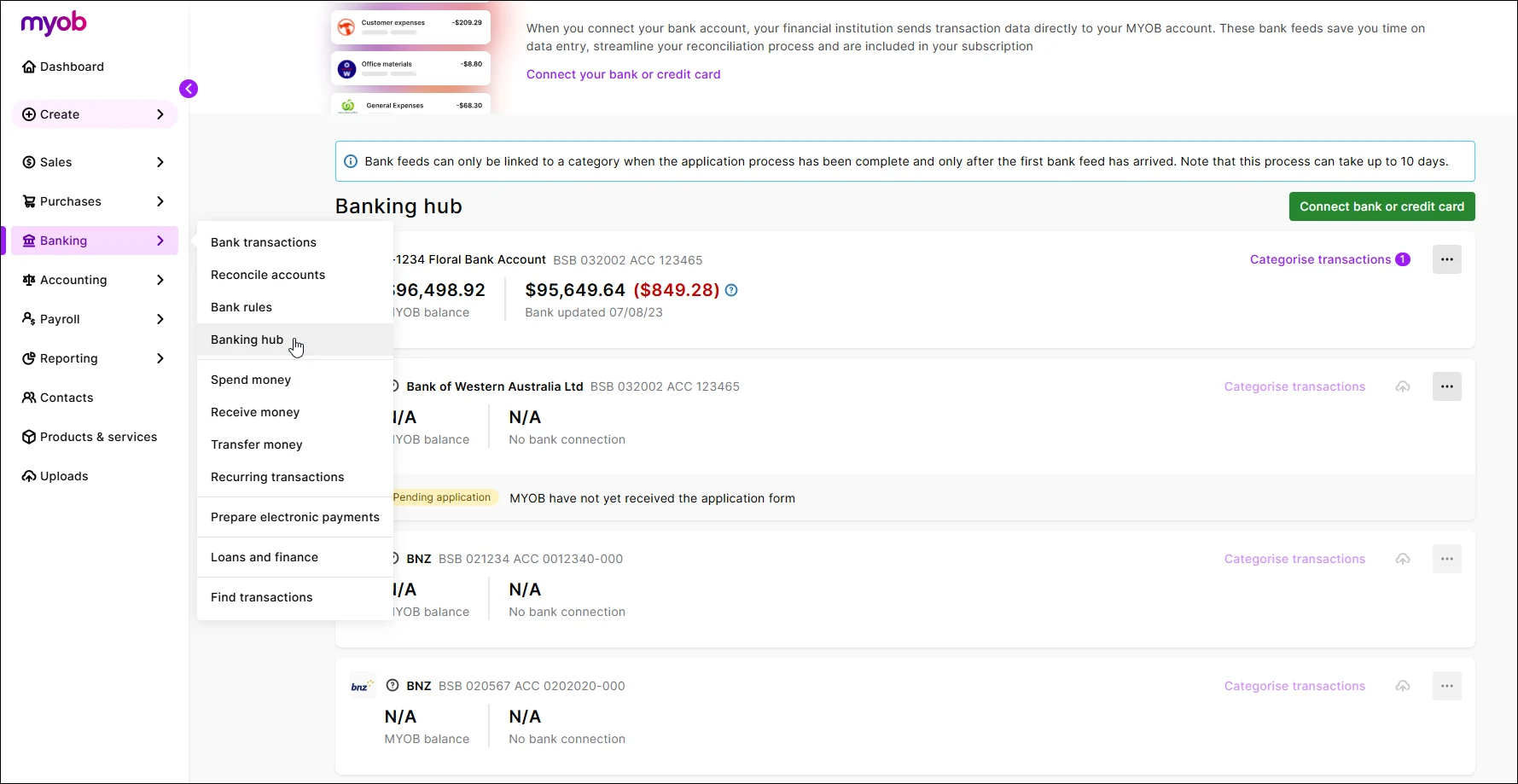 Manage bank feeds in the Banking hub