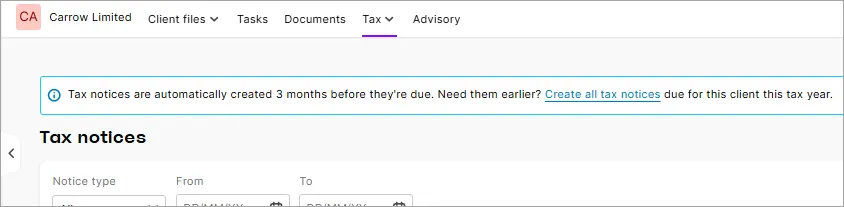 Create all tax notices message