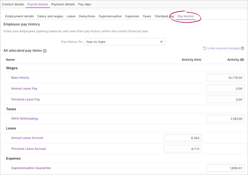 Viewing and entering pay history