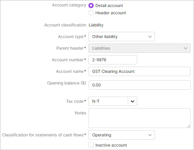 Example GST Clearing Account