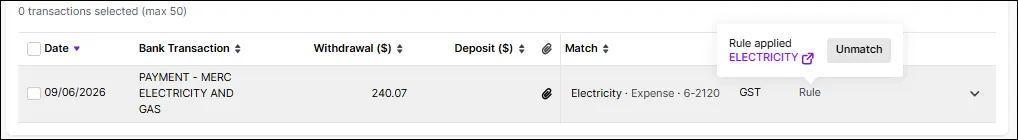 Hover over Rule to see what rule has been applied