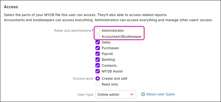 To prevent access to the Journal security audit reports and other reports make sure the user does not have the Administrator or Accountant Bookkeeper access