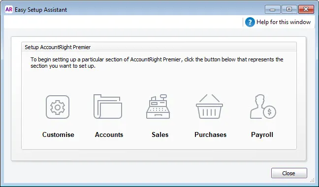Easy setup assistant for AccountRight Premier