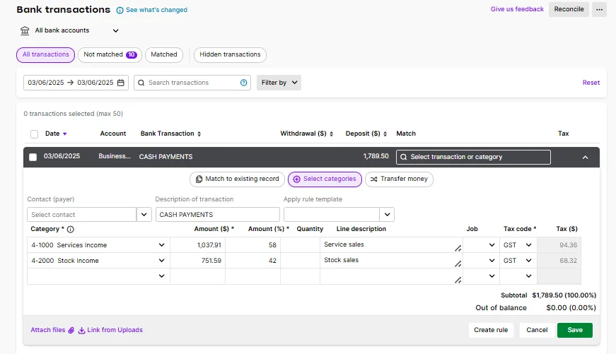 Transaction matched to two categories