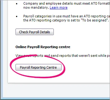 Payroll reporting centre button highlighted