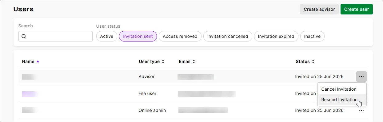 Cancel or resend an invitation to a user