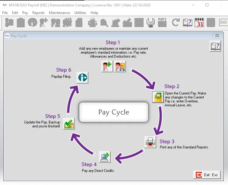 EXO dashboard step by step instructions for the pay cycle feature