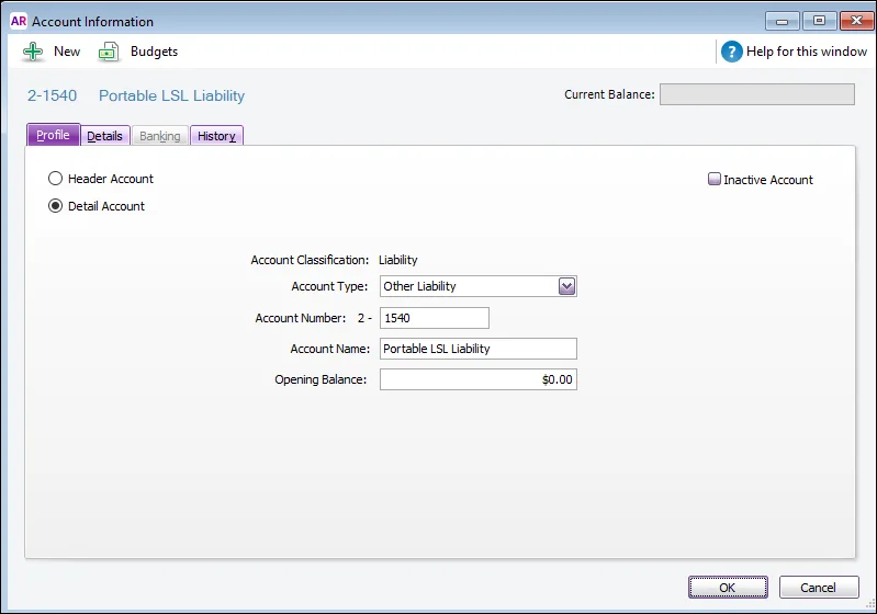 AccountRight Portable Long Service Leave Liability Account Example