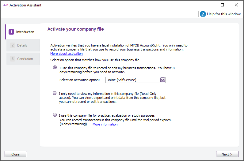 Activate a company file