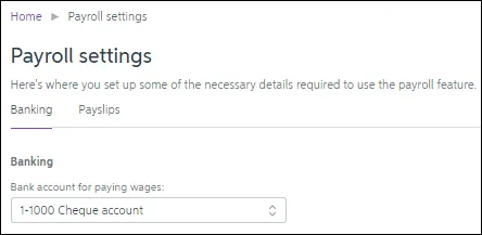 Bank account for paying wages in Payroll settings in MYOB Essentials