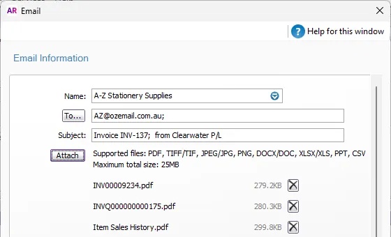 Sales email with multiple attachments