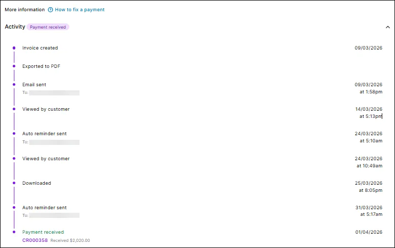 Example invoice activity