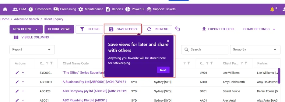 Save Report - Save views for later and share with others