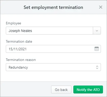 Example employee termination details