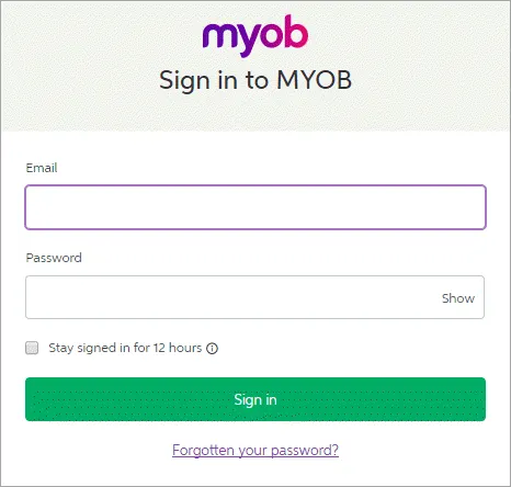 myob sign in window