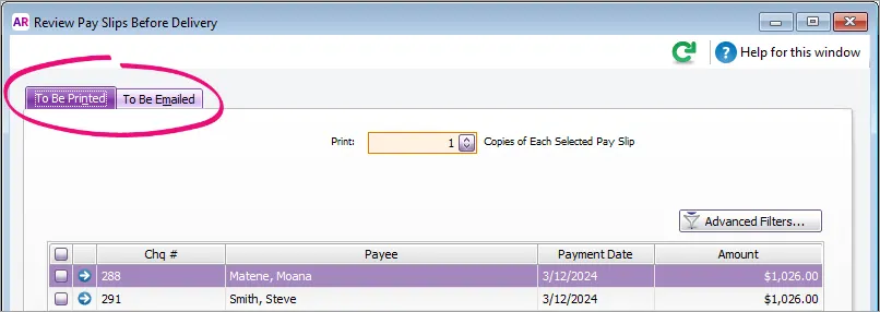 To be printed and to be emailed tabs highlighted