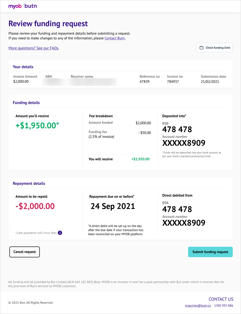 Get invoice funding with Butn