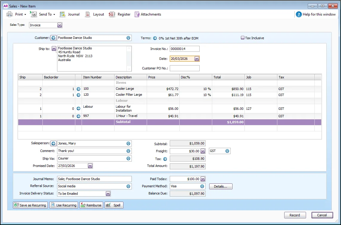 New sale with multiple lines