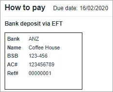 Example direct deposit details on an invoice