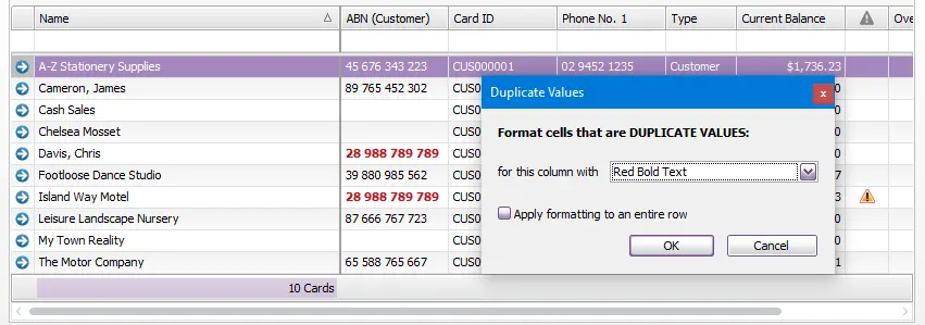 Condition formatting duplicate