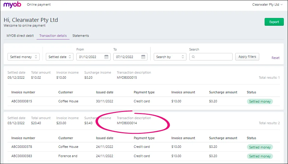 Reconciling online invoice payments