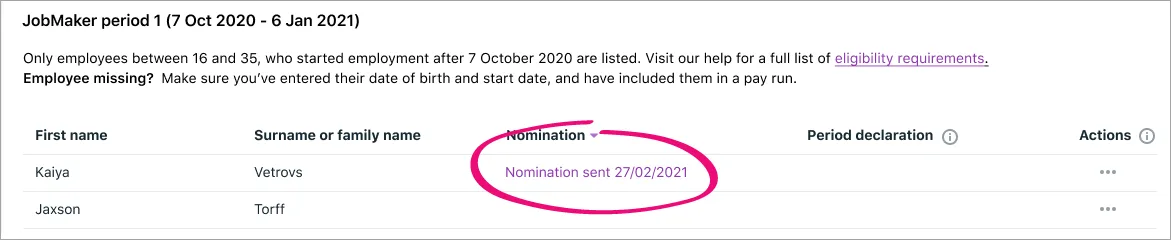 Nomination date highlighted