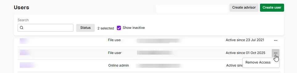 In the Actions column, click the ellipsis and choose Remove access
