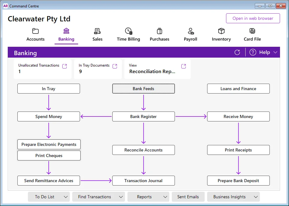 Example online company file command centre