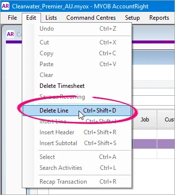 Delete line from timesheet