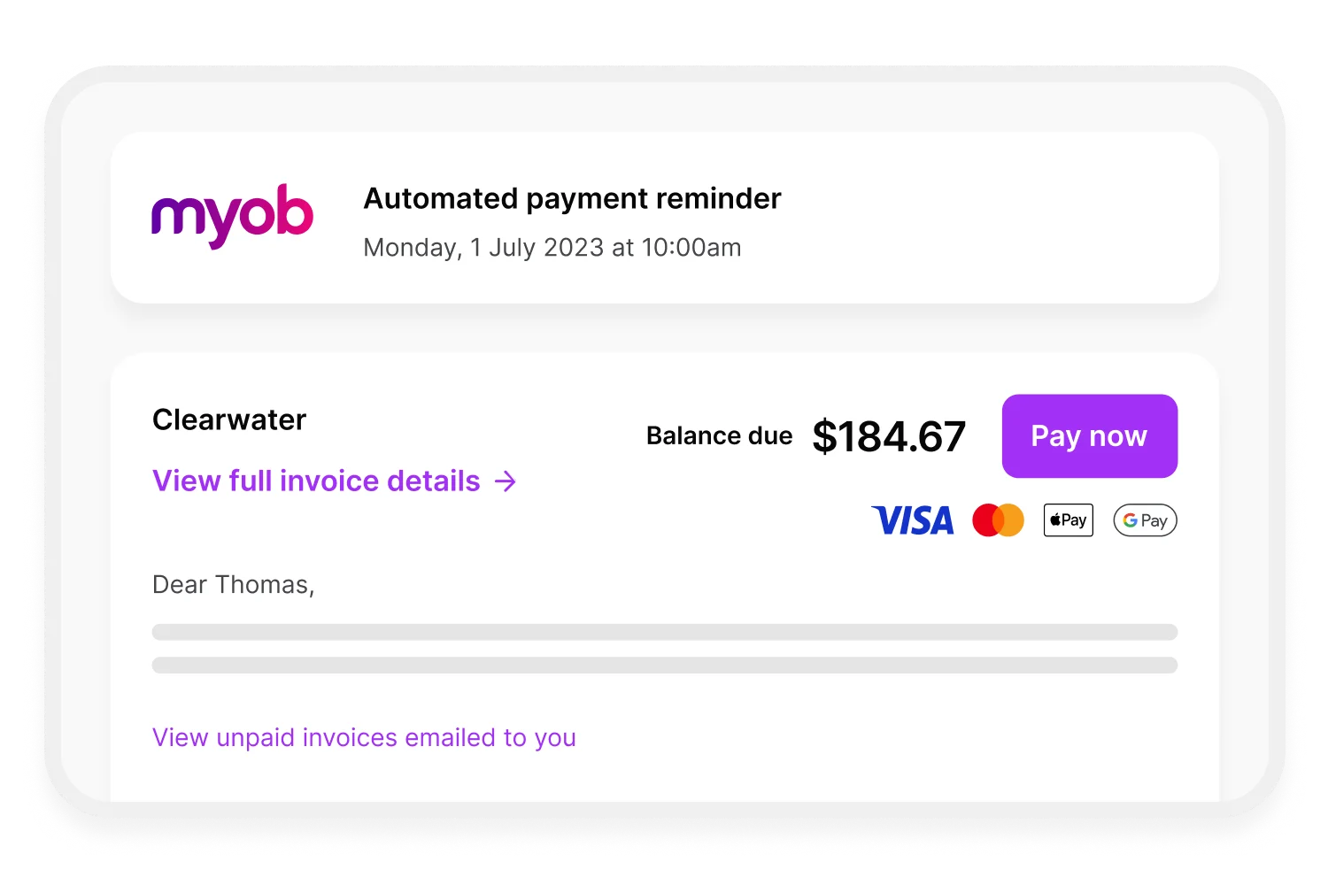 Automate payment reminders and give your customers more ways to pay. 