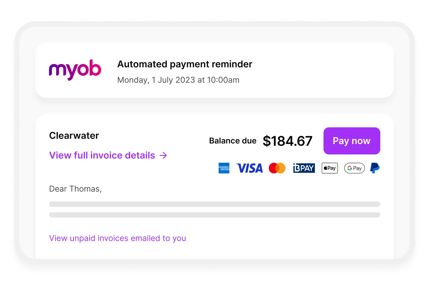 Automate payment reminders and give your customers more ways to pay. 