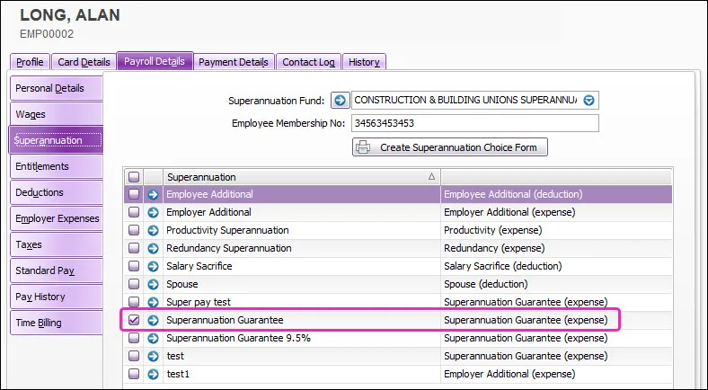 By default the Superannuation Guarantee category is now selected in the Payroll Details tab of an employee card created via employee self onboarding