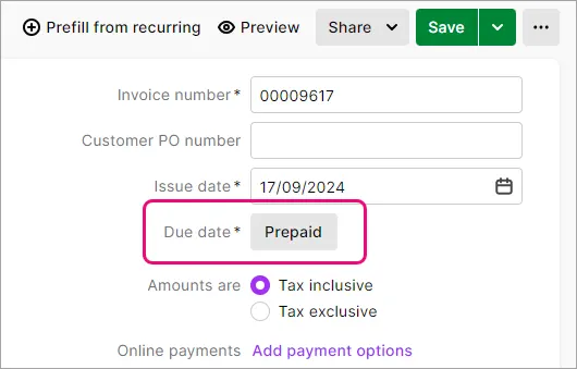 Due date showing prepaid