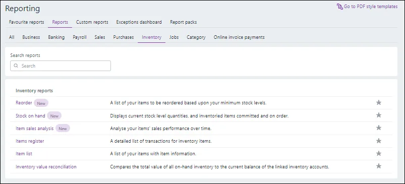 Inventory reports