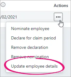 Update employee details option highlighted