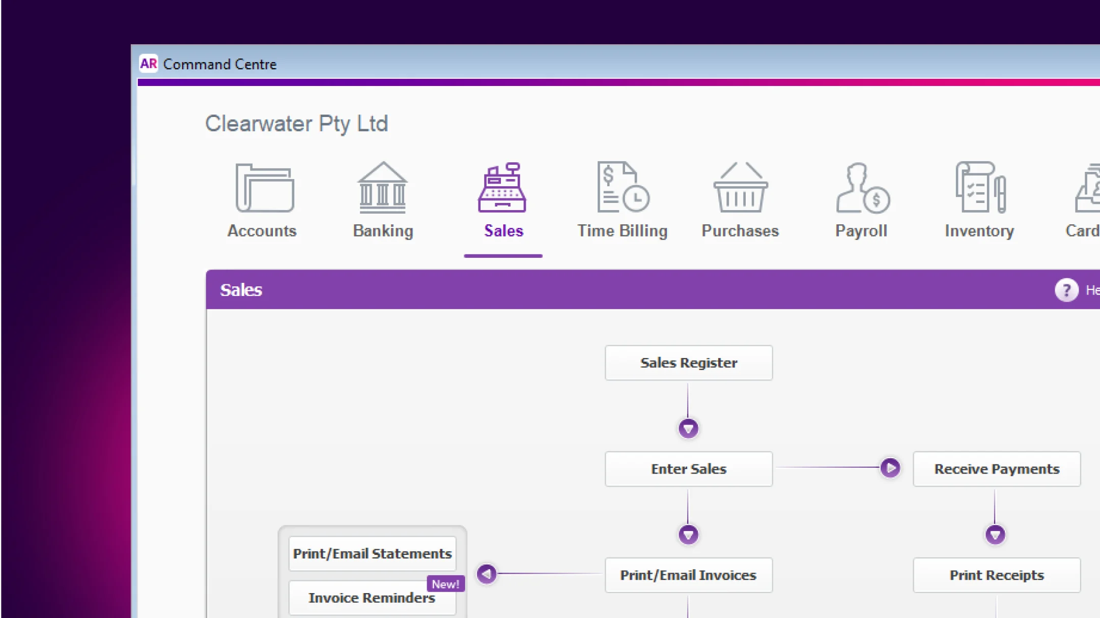 Product render of the sales tab in MYOB Accountright Plus
